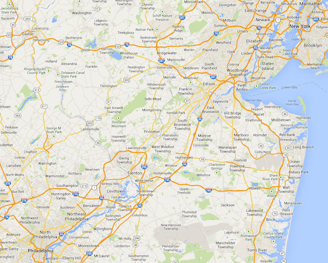Le New Jersey (capitale : Trenton) - (CC) Google Maps