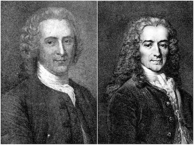 Rousseau (à gauche) et Voltaire
